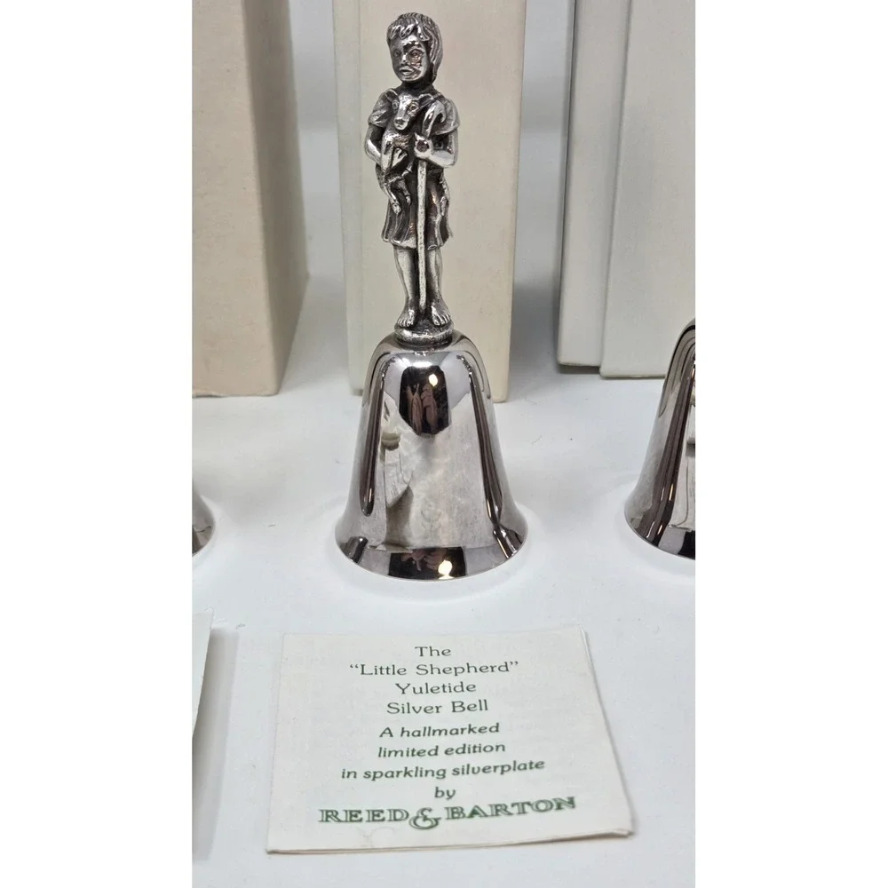 Reed & Barton Yuletide Bell Lot 8 Silverplate Christmas Figural Bells w/ Boxes